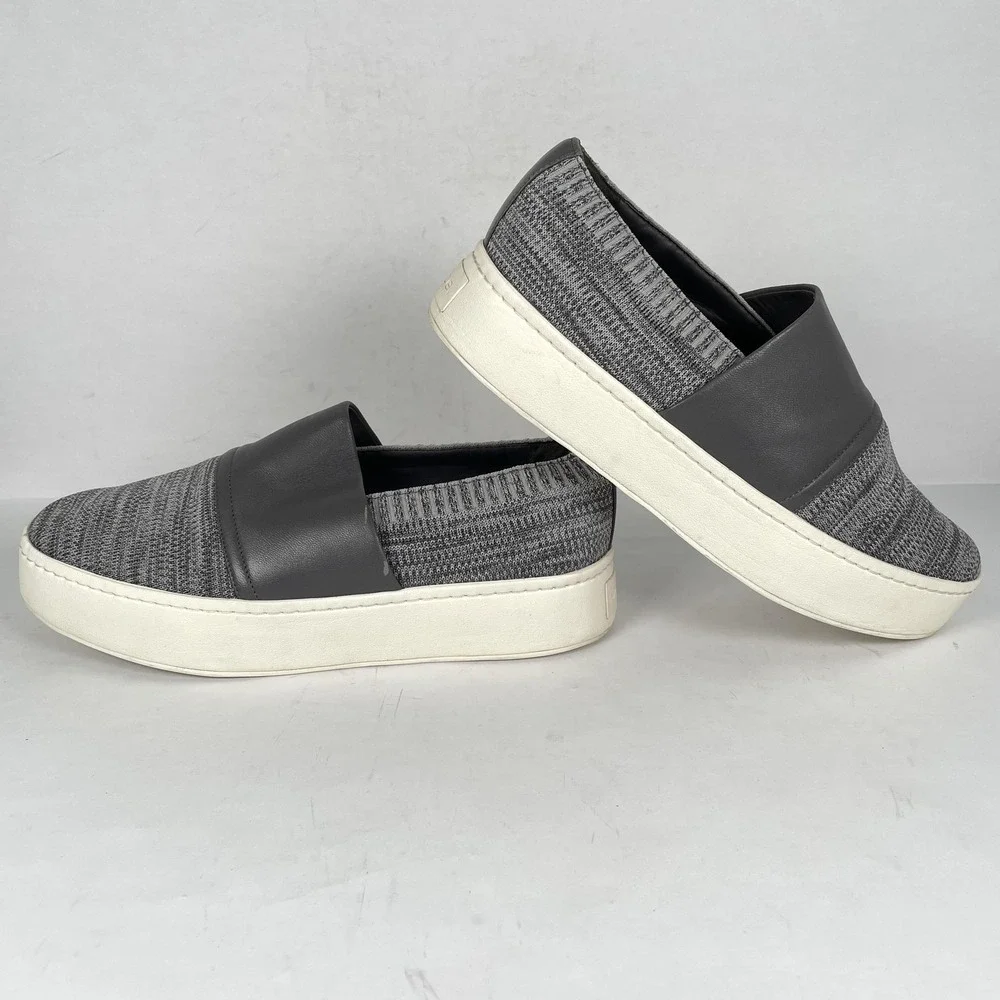 Vince Blair Shoes Womens Size 9.5 Gray Knit Leather Slip On Platform Sneakers